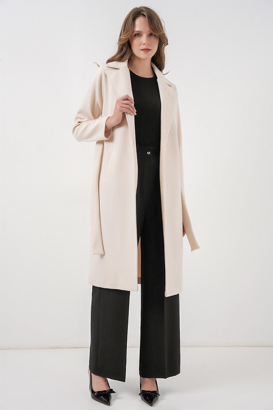 Bigdart 9118 Manteau croisé en laine - Écru