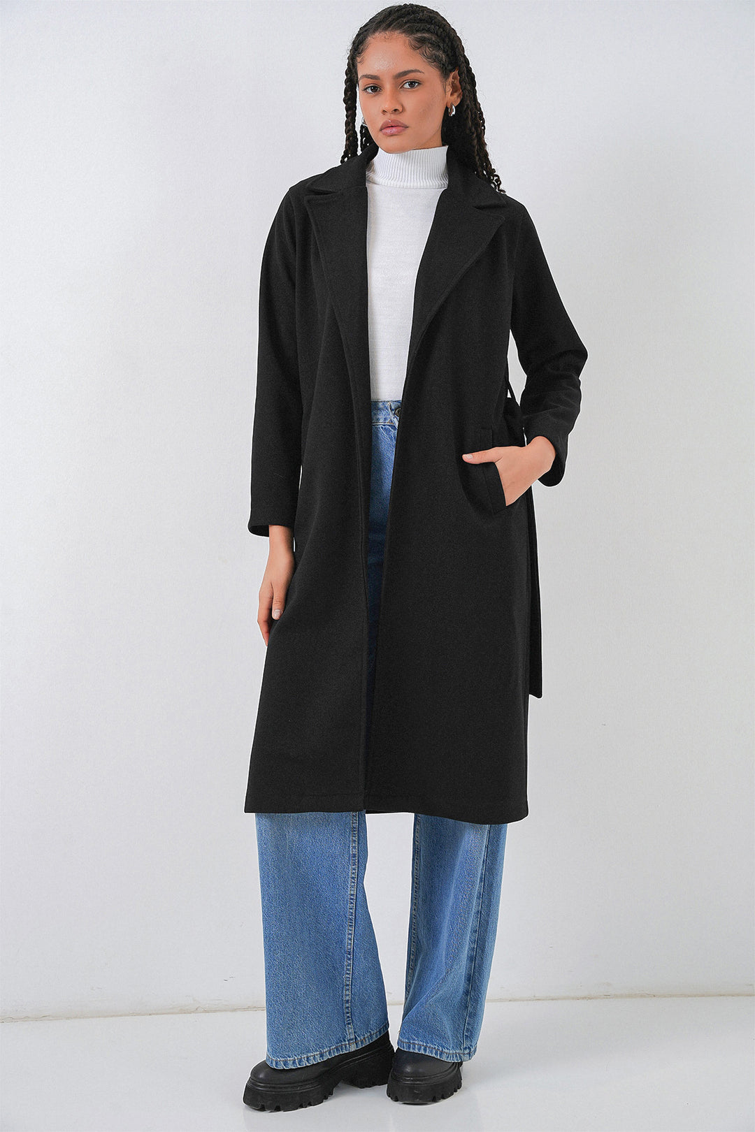 Bigdart Manteau en laine à col croisé 9118 - Noir