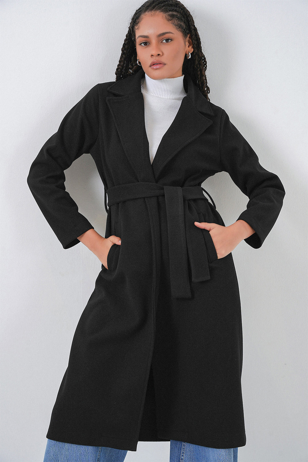 Bigdart Manteau en laine à col croisé 9118 - Noir