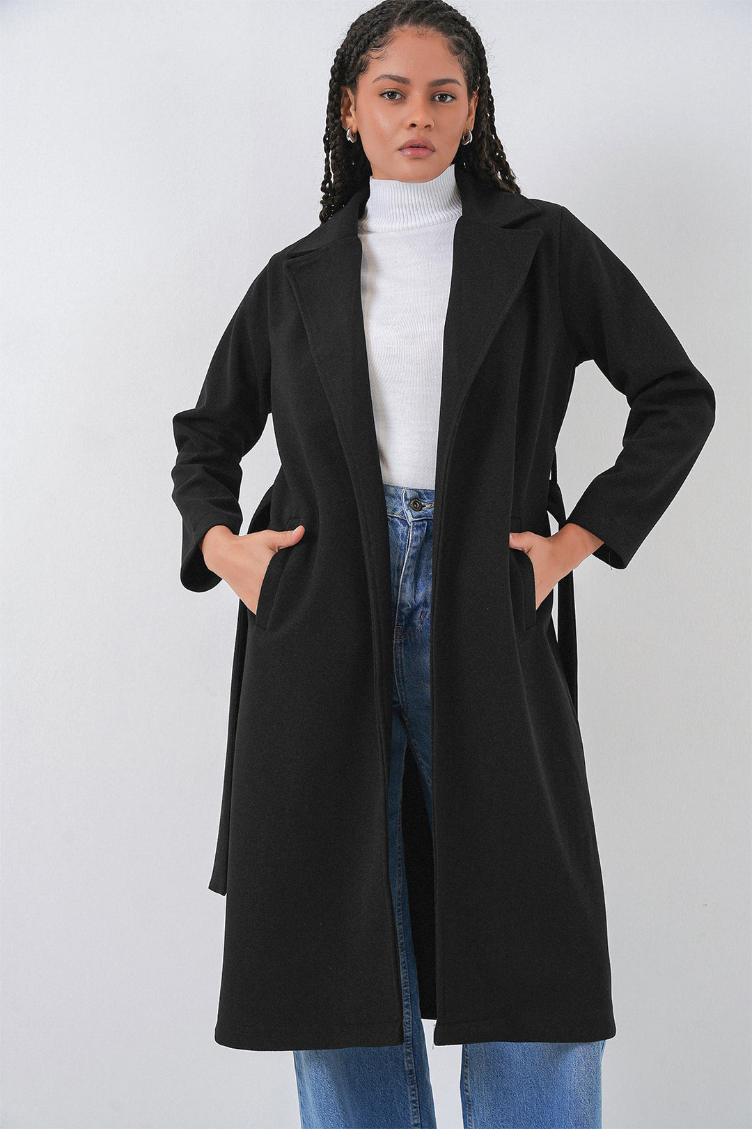 Bigdart Manteau en laine à col croisé 9118 - Noir