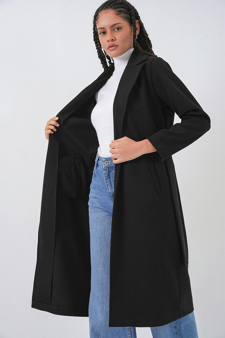 Bigdart Manteau en laine à col croisé 9118 - Noir