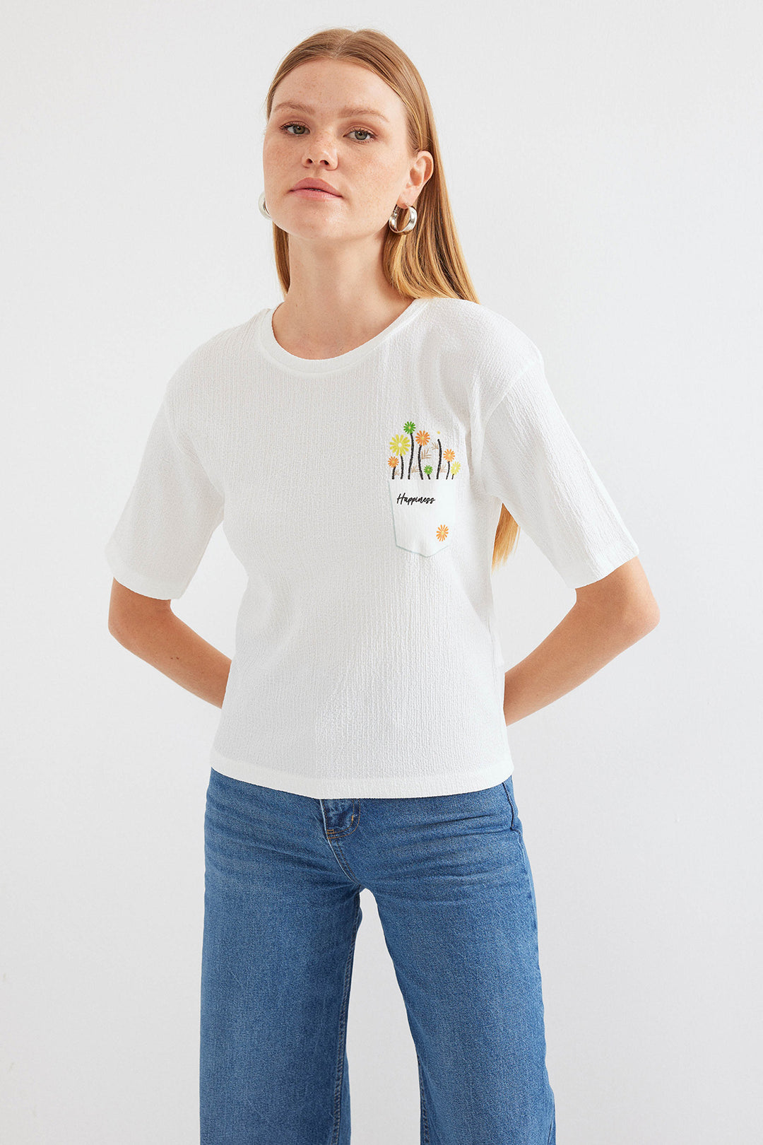 Bigdart T-shirt basique en tricot imprimé 912 - Blanc