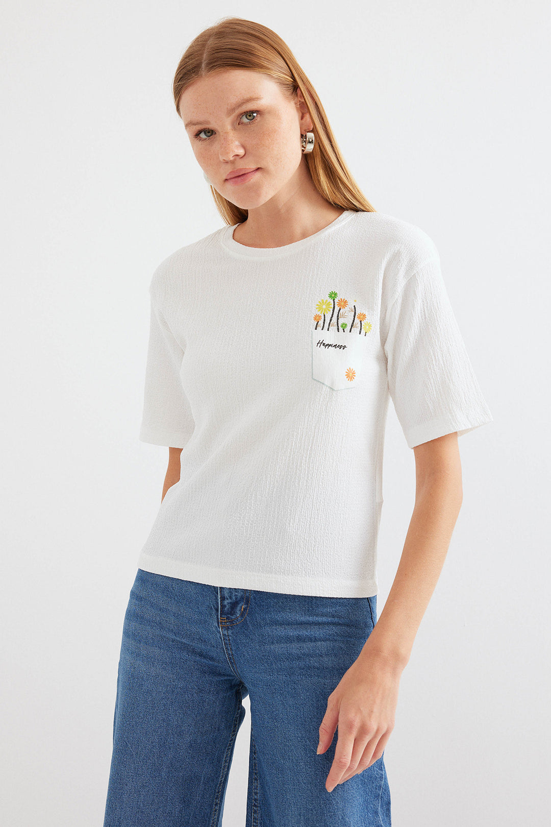 Bigdart T-shirt basique en tricot imprimé 912 - Blanc