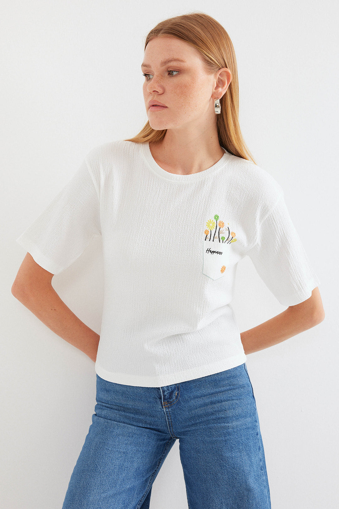 Bigdart T-shirt basique en tricot imprimé 912 - Blanc