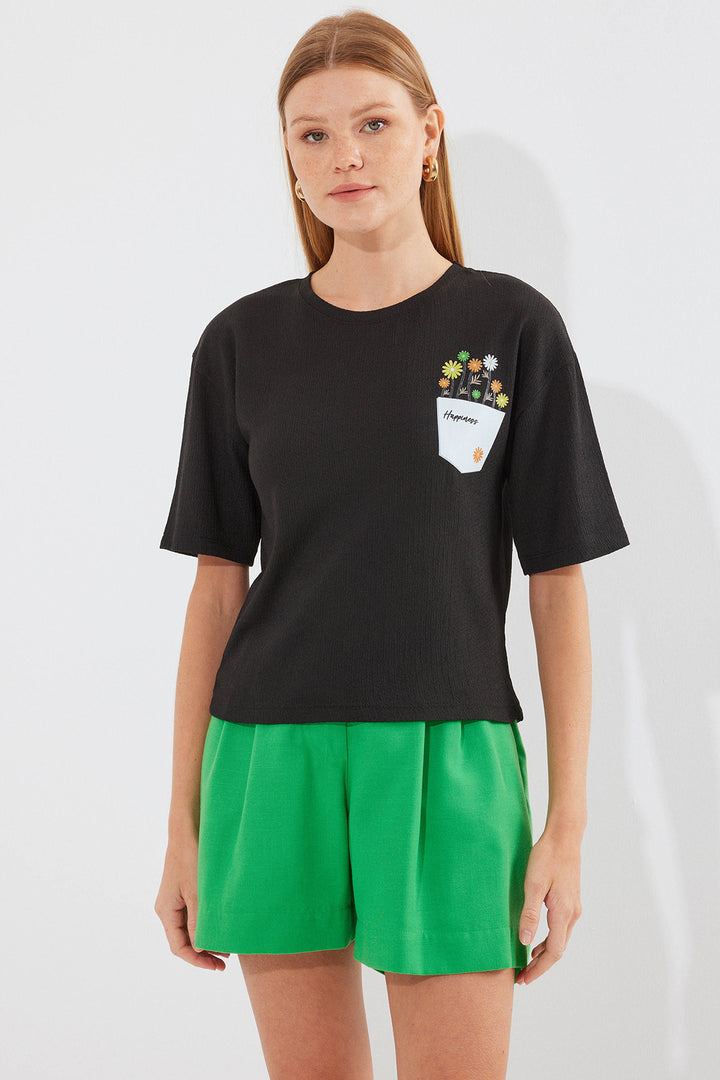 Bigdart T-shirt basique en tricot imprimé 912 - Noir