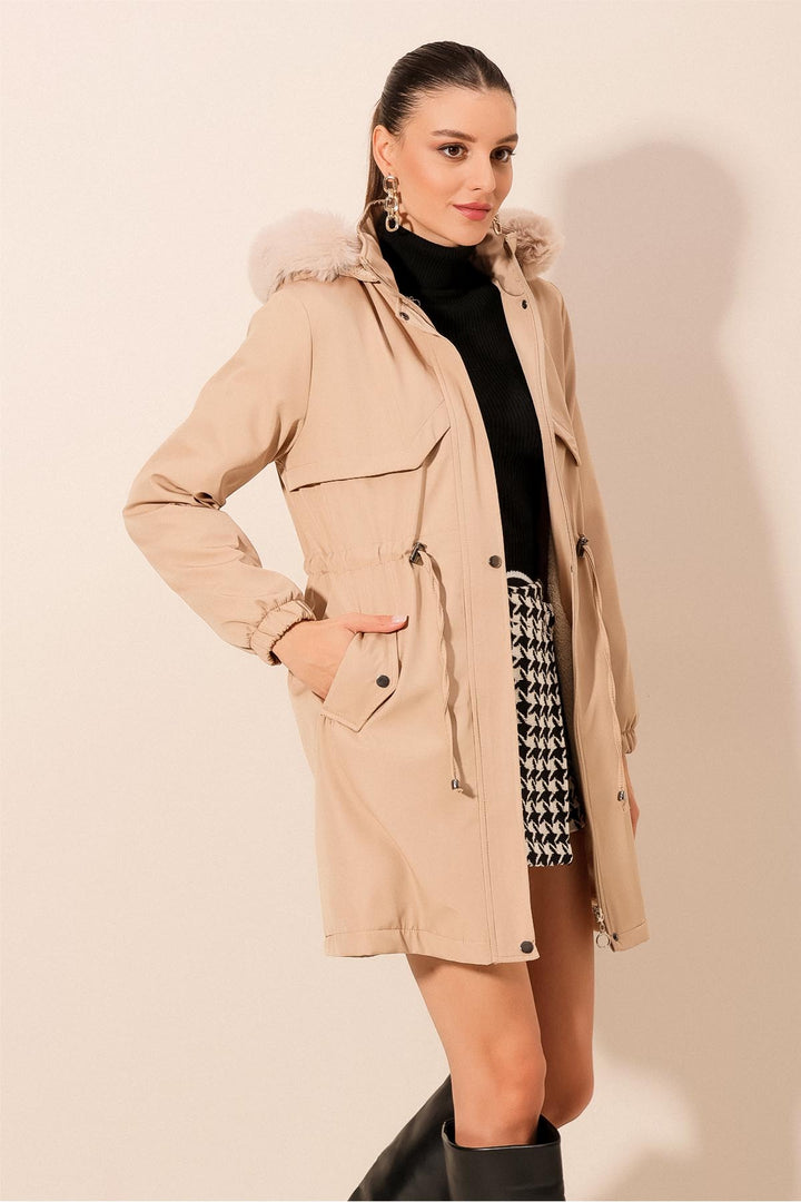 Bigdart Manteau en fausse fourrure à capuche 9129 - Beige