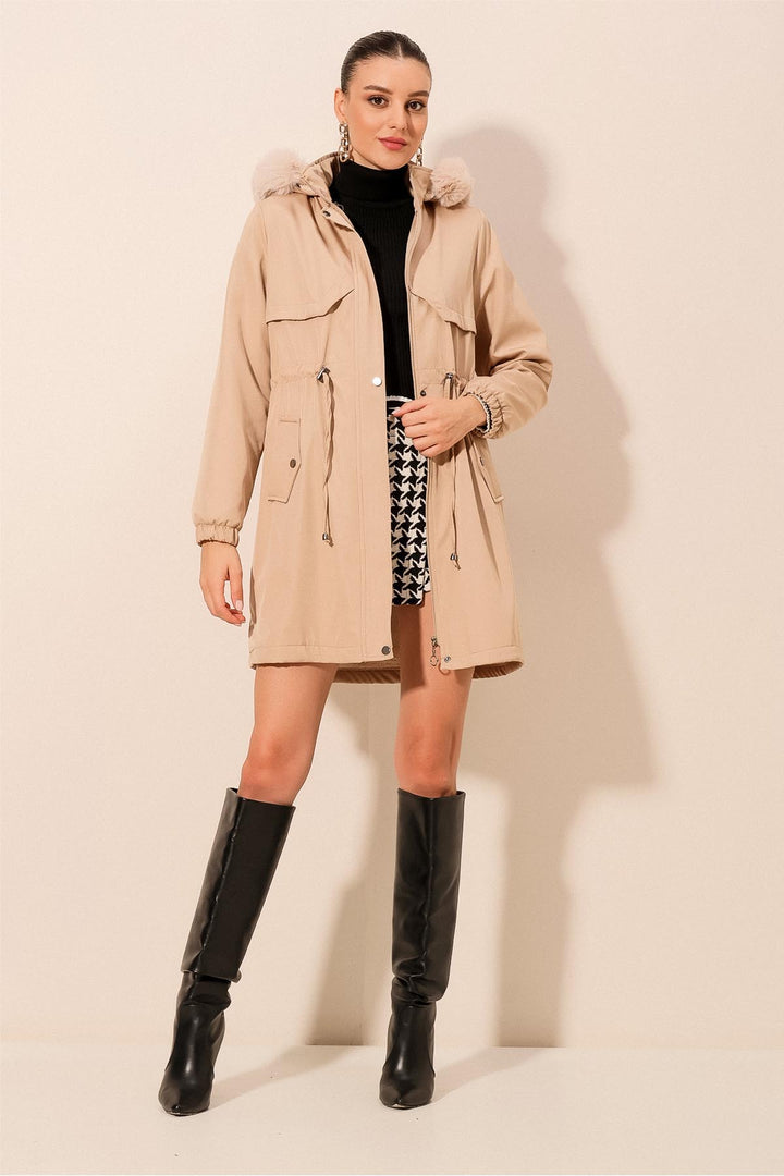 Bigdart Manteau en fausse fourrure à capuche 9129 - Beige