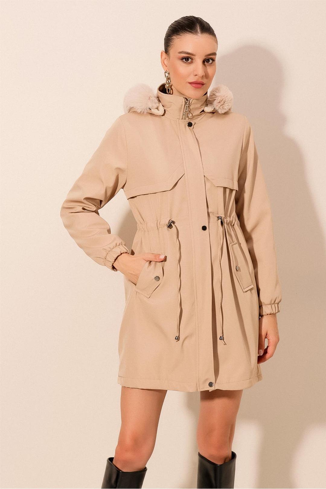 Bigdart Manteau en fausse fourrure à capuche 9129 - Beige