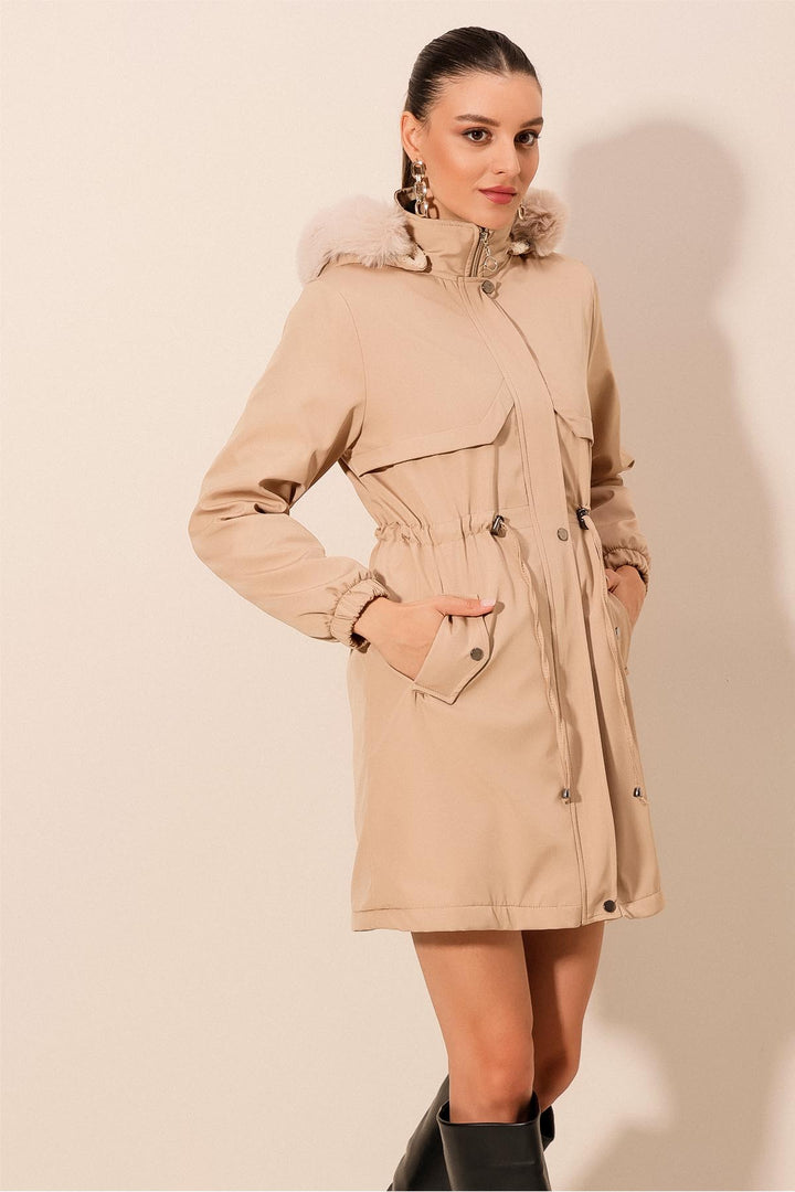 Bigdart Manteau en fausse fourrure à capuche 9129 - Beige