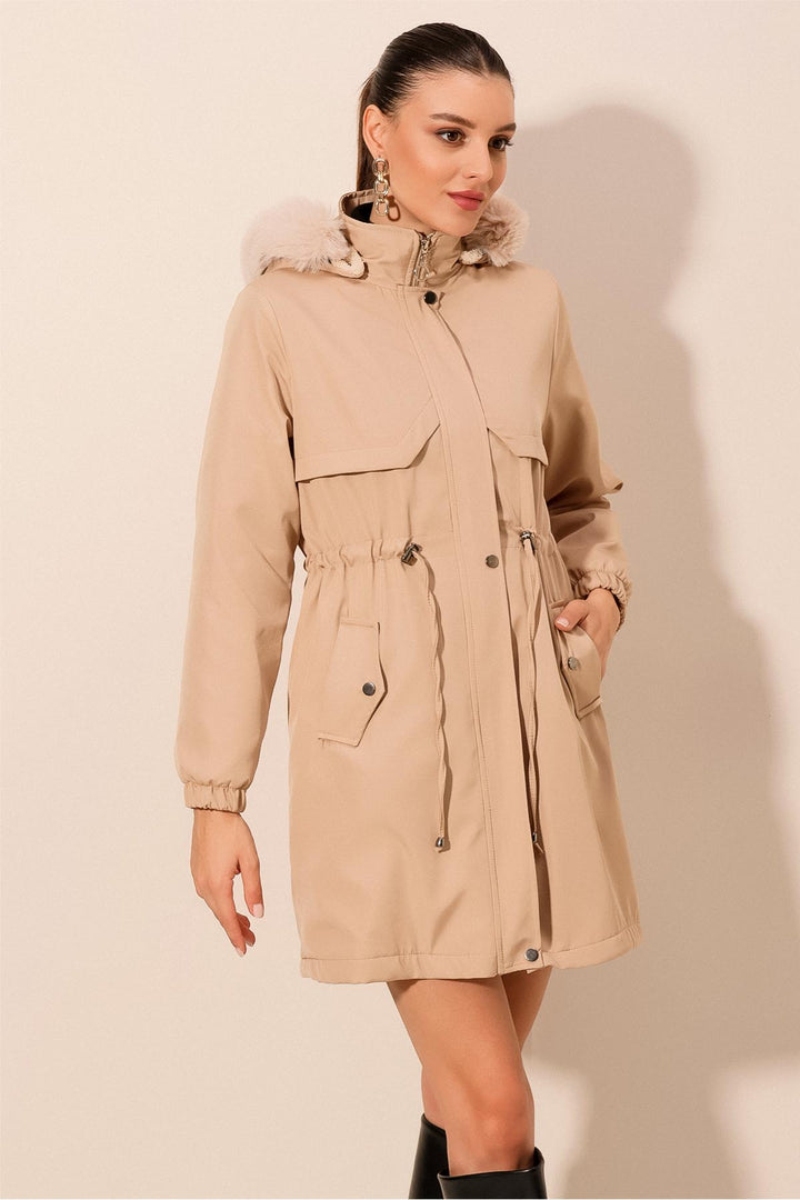 Bigdart Manteau en fausse fourrure à capuche 9129 - Beige