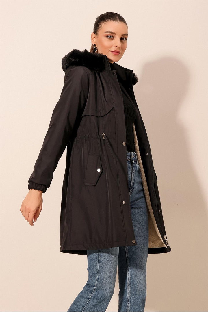 Bigdart 9129 Manteau à Capuche en Fourrure Synthétique - Noir
