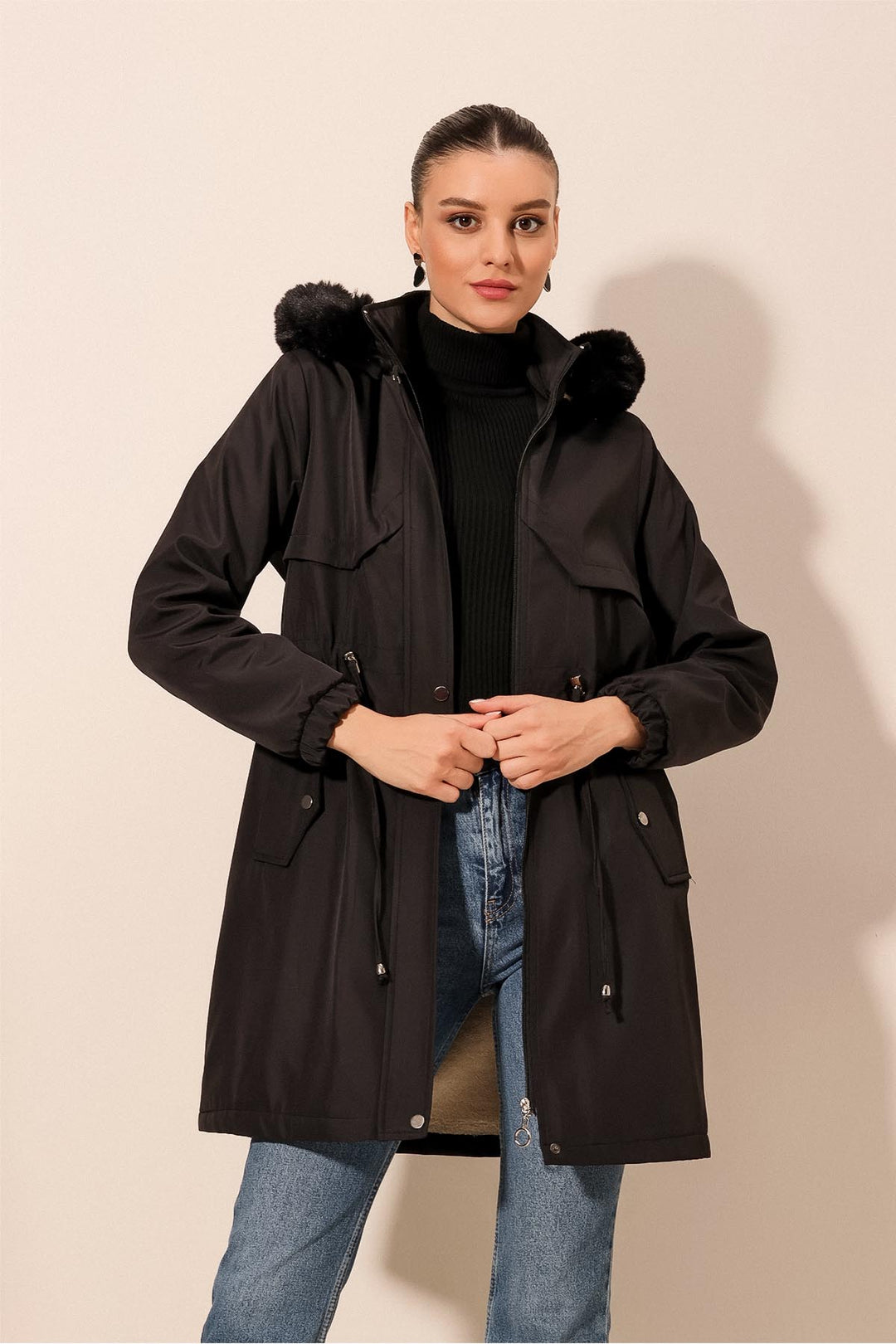 Bigdart 9129 Manteau à Capuche en Fourrure Synthétique - Noir