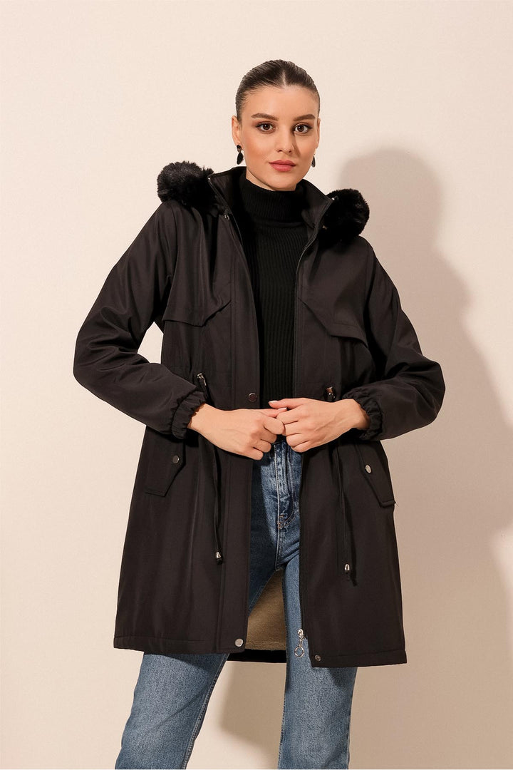 Bigdart 9129 Manteau à Capuche en Fourrure Synthétique - Noir