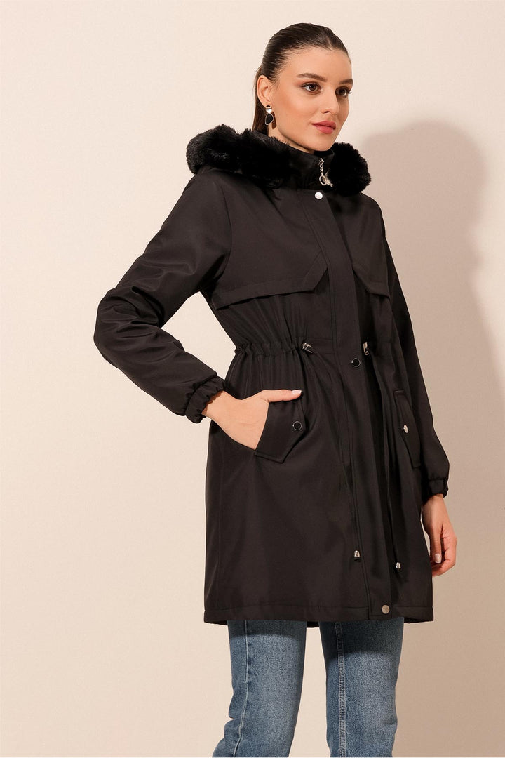 Bigdart 9129 Manteau à Capuche en Fourrure Synthétique - Noir