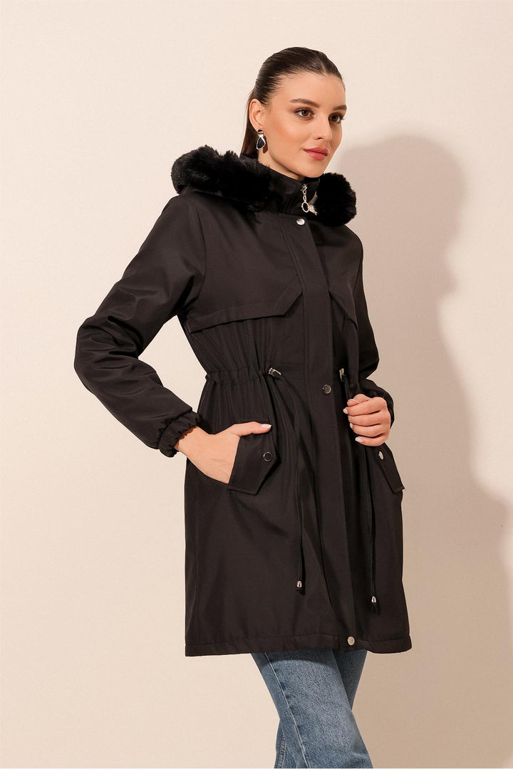 Bigdart 9129 Manteau à Capuche en Fourrure Synthétique - Noir