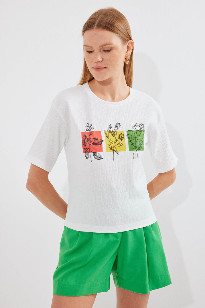 Bigdart T-shirt basique en tricot imprimé 913 - Blanc