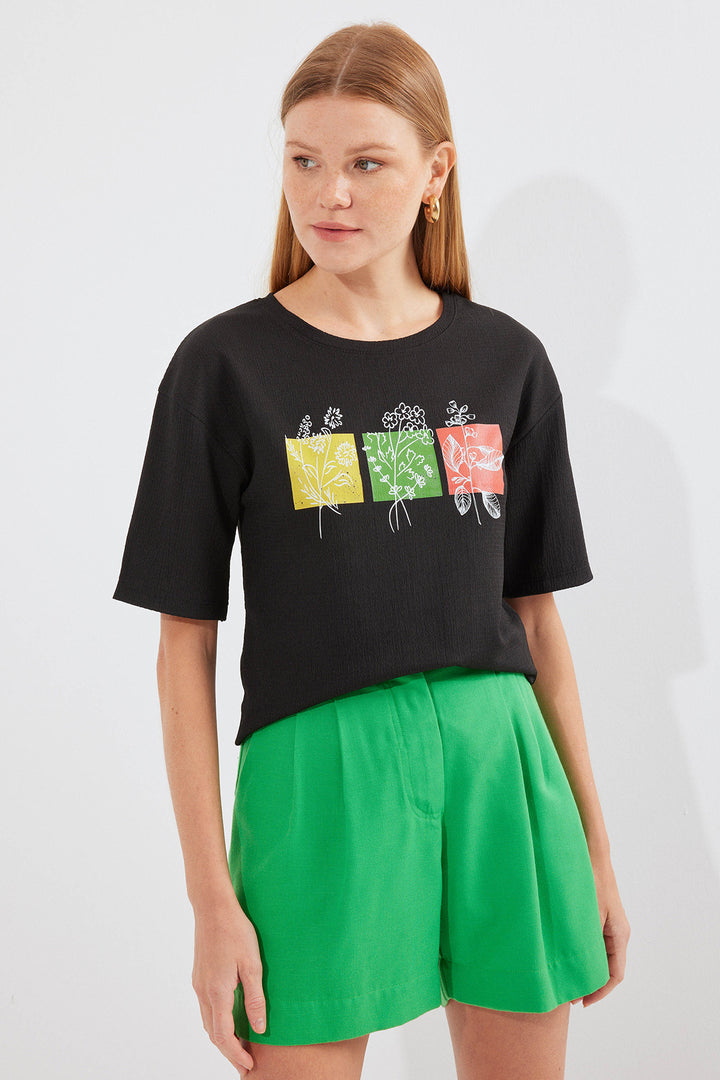 Bigdart T-shirt basique en tricot imprimé 913 - Noir