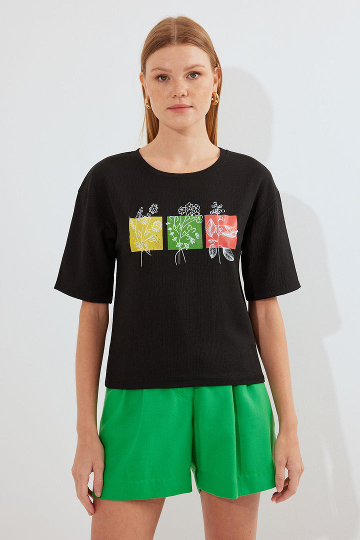 Bigdart T-shirt basique en tricot imprimé 913 - Noir