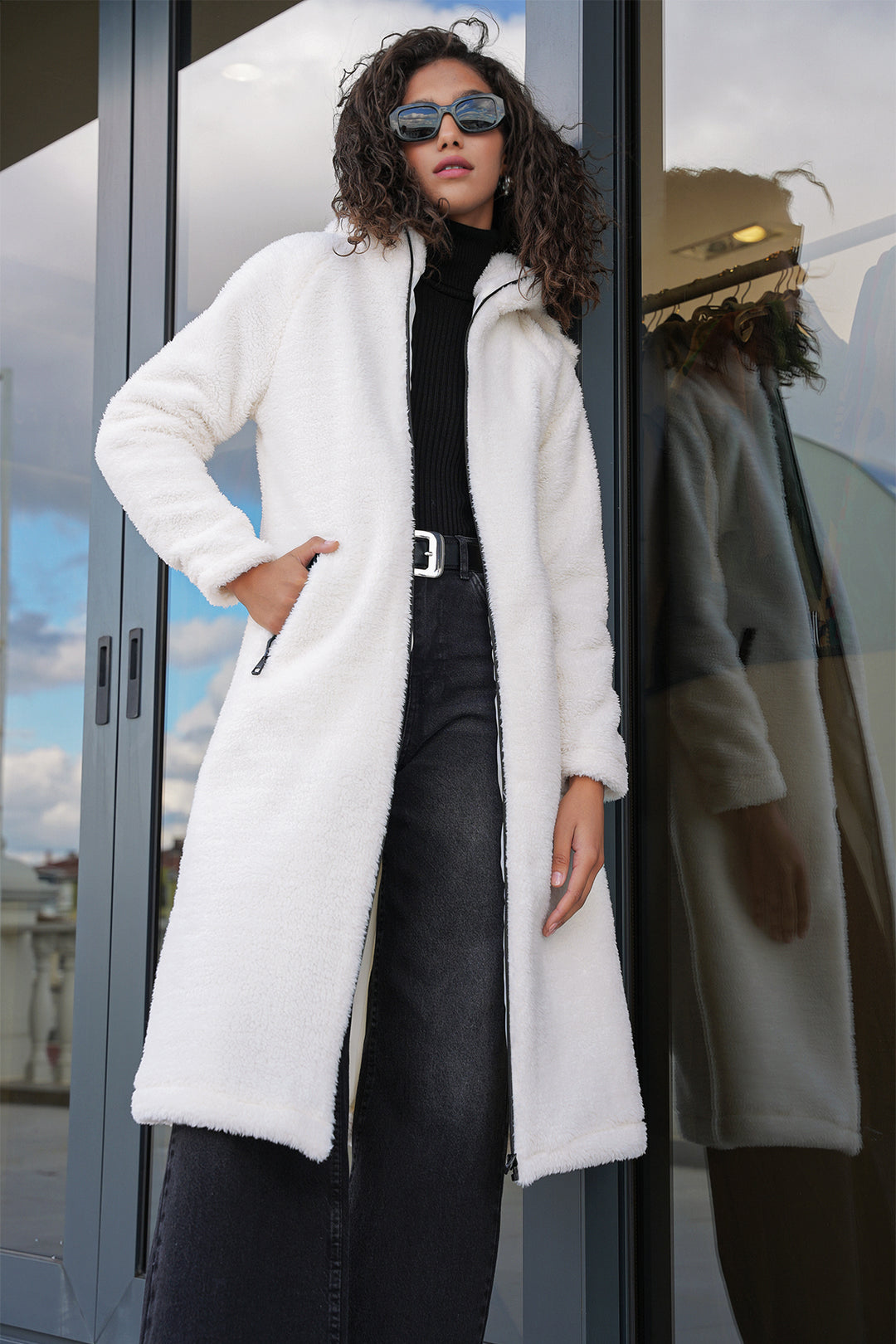 Bigdart Manteau en peluche à capuche 9132 - Crème