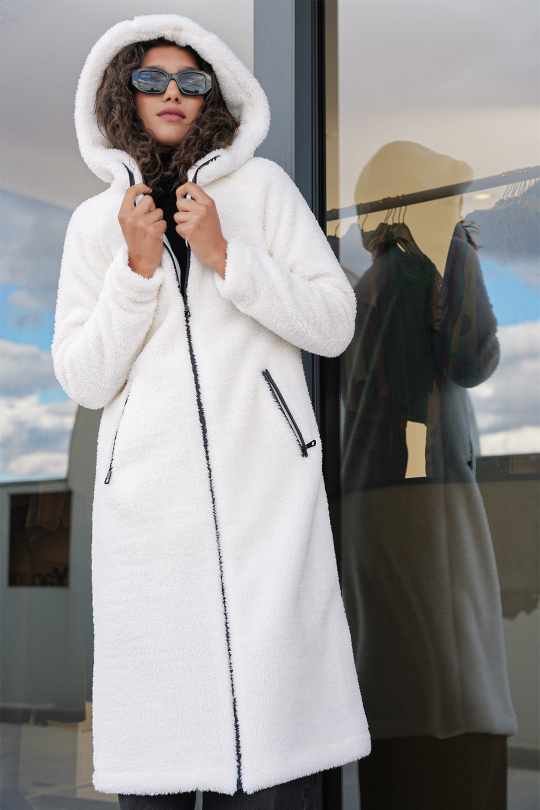 Bigdart Manteau en peluche à capuche 9132 - Crème