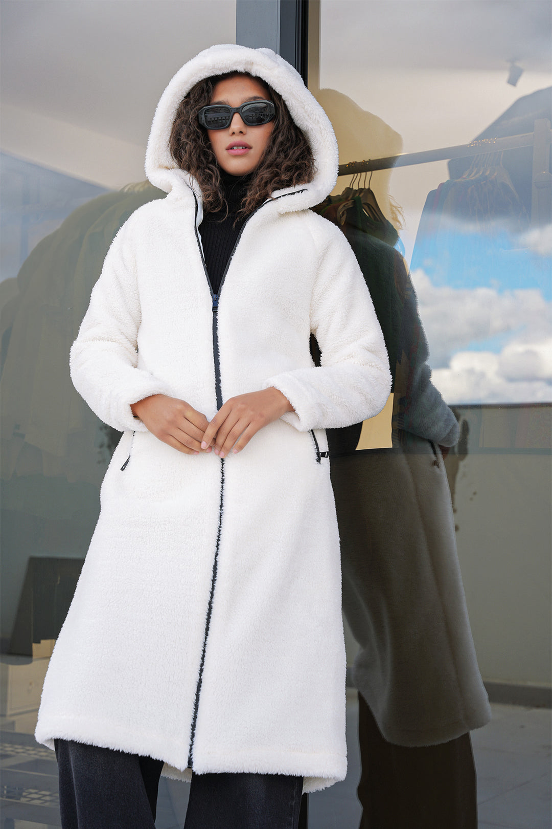 Bigdart Manteau en peluche à capuche 9132 - Crème