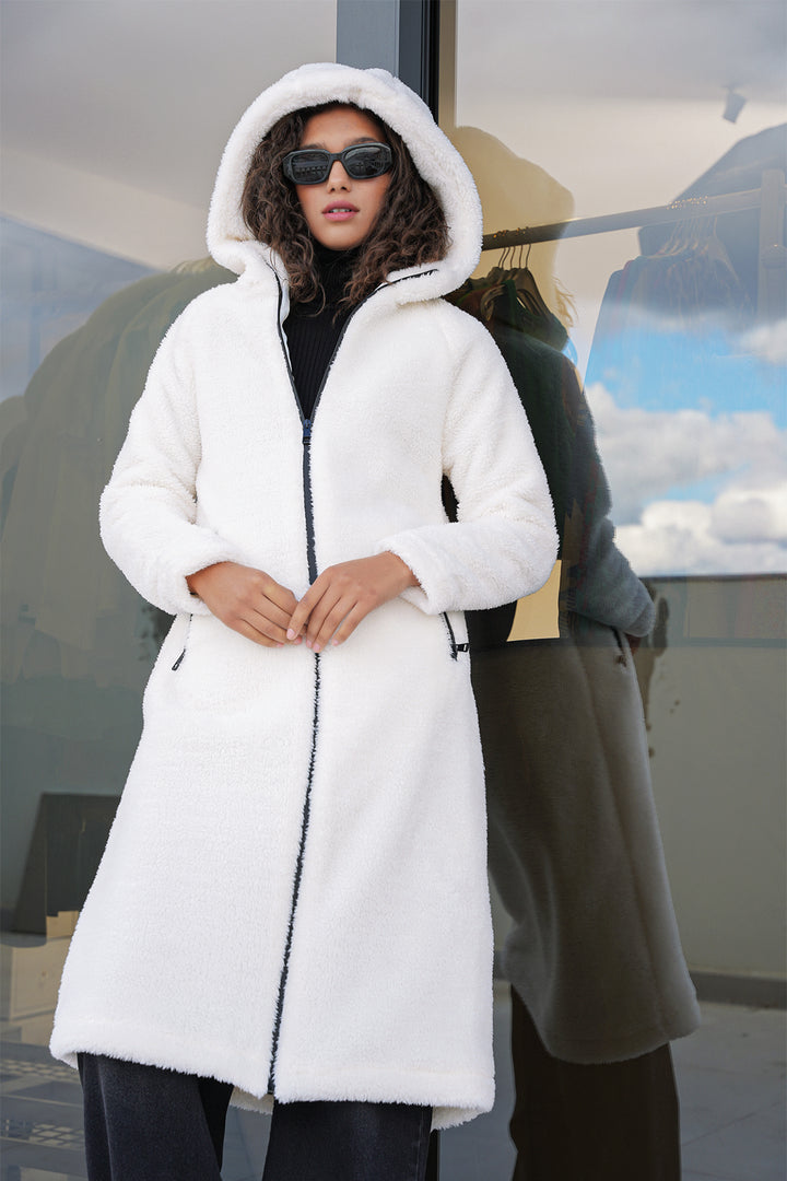 Bigdart Manteau en peluche à capuche 9132 - Crème