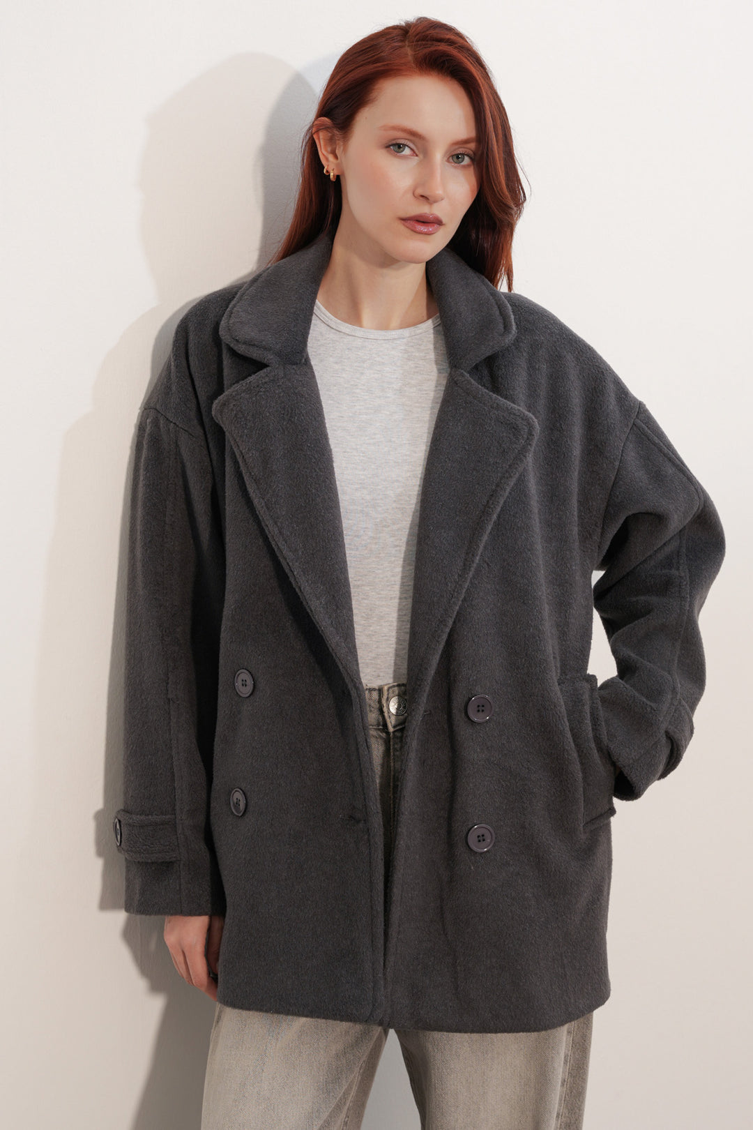 Bigdart Manteau en laine à col croisé pour femme 9143 - Anthracite