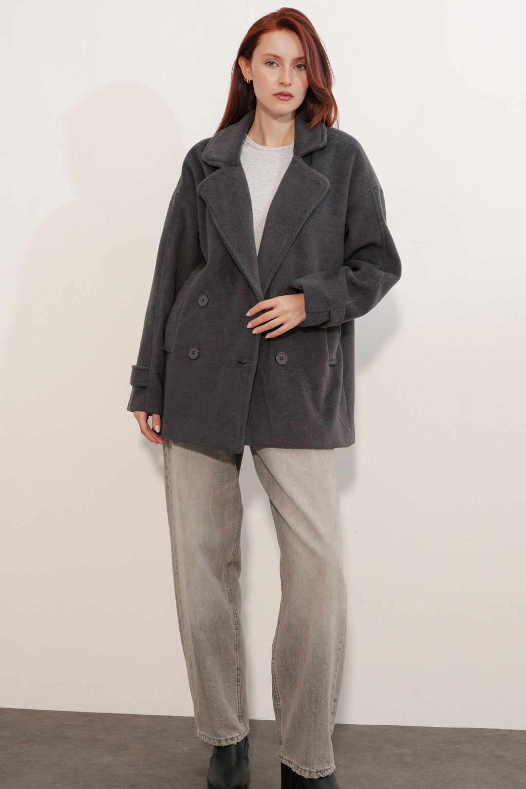 Bigdart Manteau en laine à col croisé pour femme 9143 - Anthracite