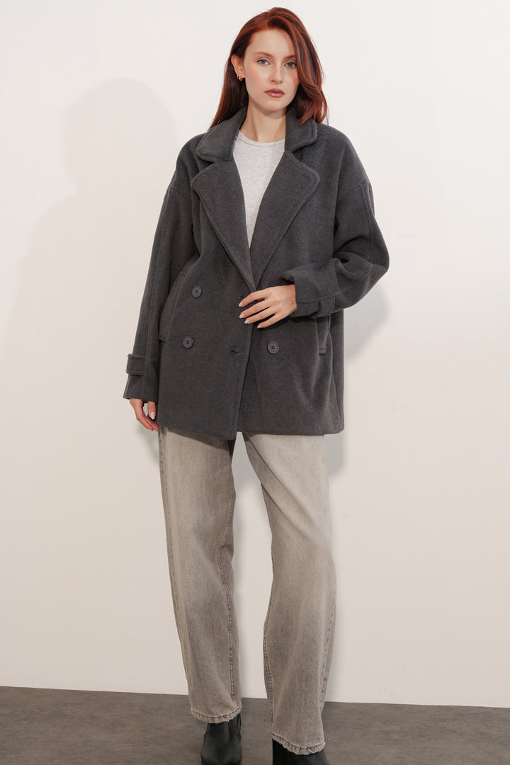 Bigdart Manteau en laine à col croisé pour femme 9143 - Anthracite
