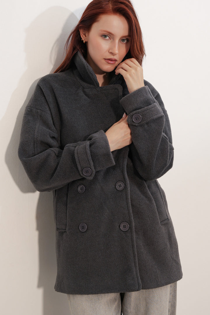 Bigdart Manteau en laine à col croisé pour femme 9143 - Anthracite