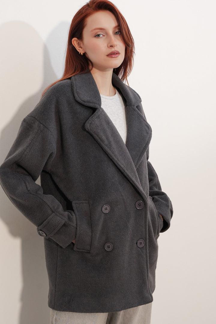 Bigdart Manteau en laine à col croisé pour femme 9143 - Anthracite