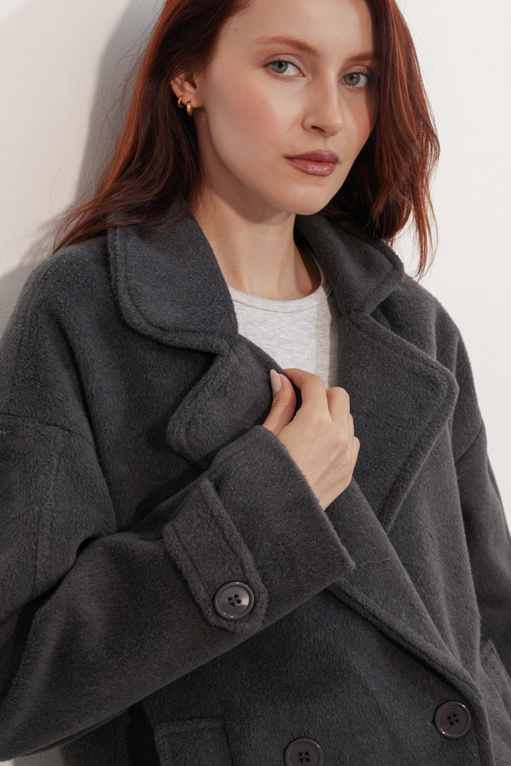 Bigdart Manteau en laine à col croisé pour femme 9143 - Anthracite