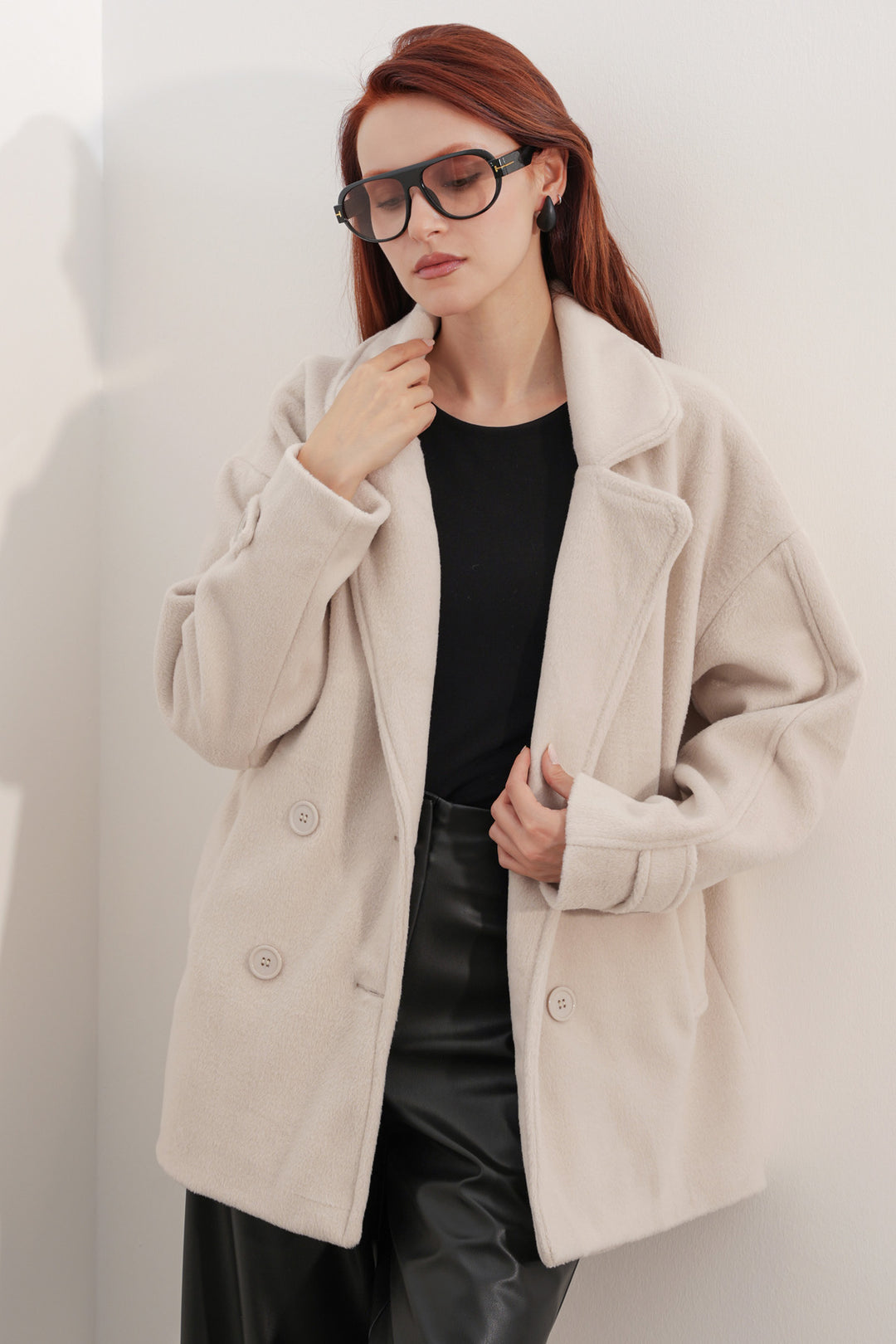 Bigdart Manteau en laine à col croisé pour femme 9143 - Écru