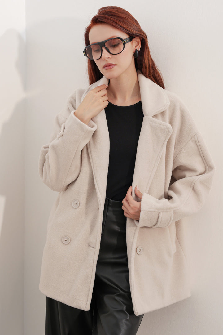 Bigdart Manteau en laine à col croisé pour femme 9143 - Écru