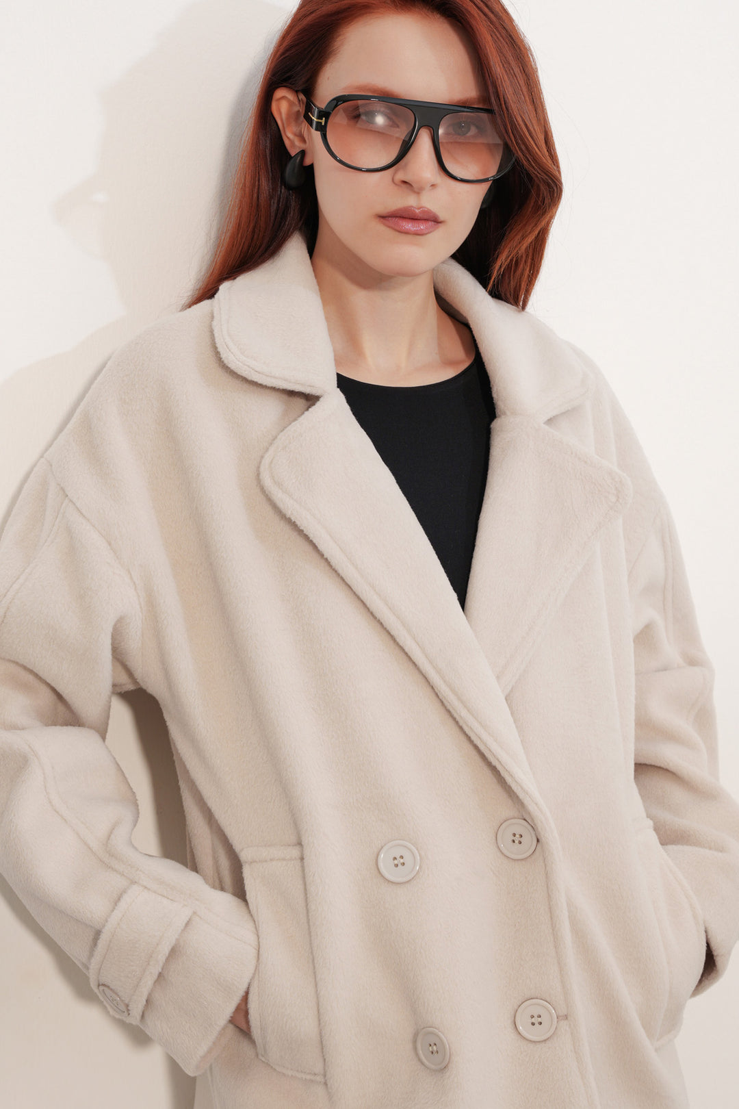 Bigdart Manteau en laine à col croisé pour femme 9143 - Écru