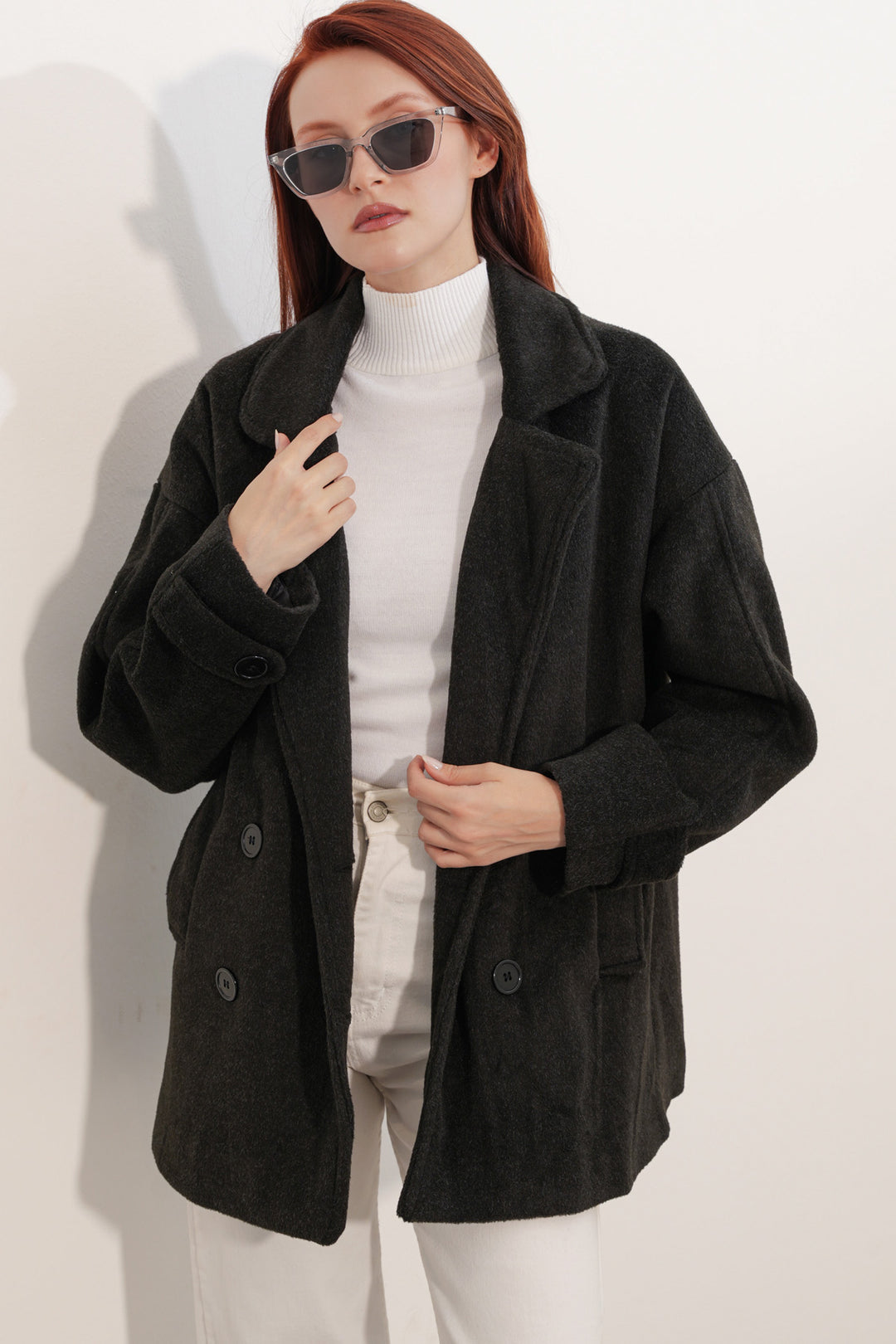 Bigdart Manteau en laine à col croisé pour femme 9143 - füme