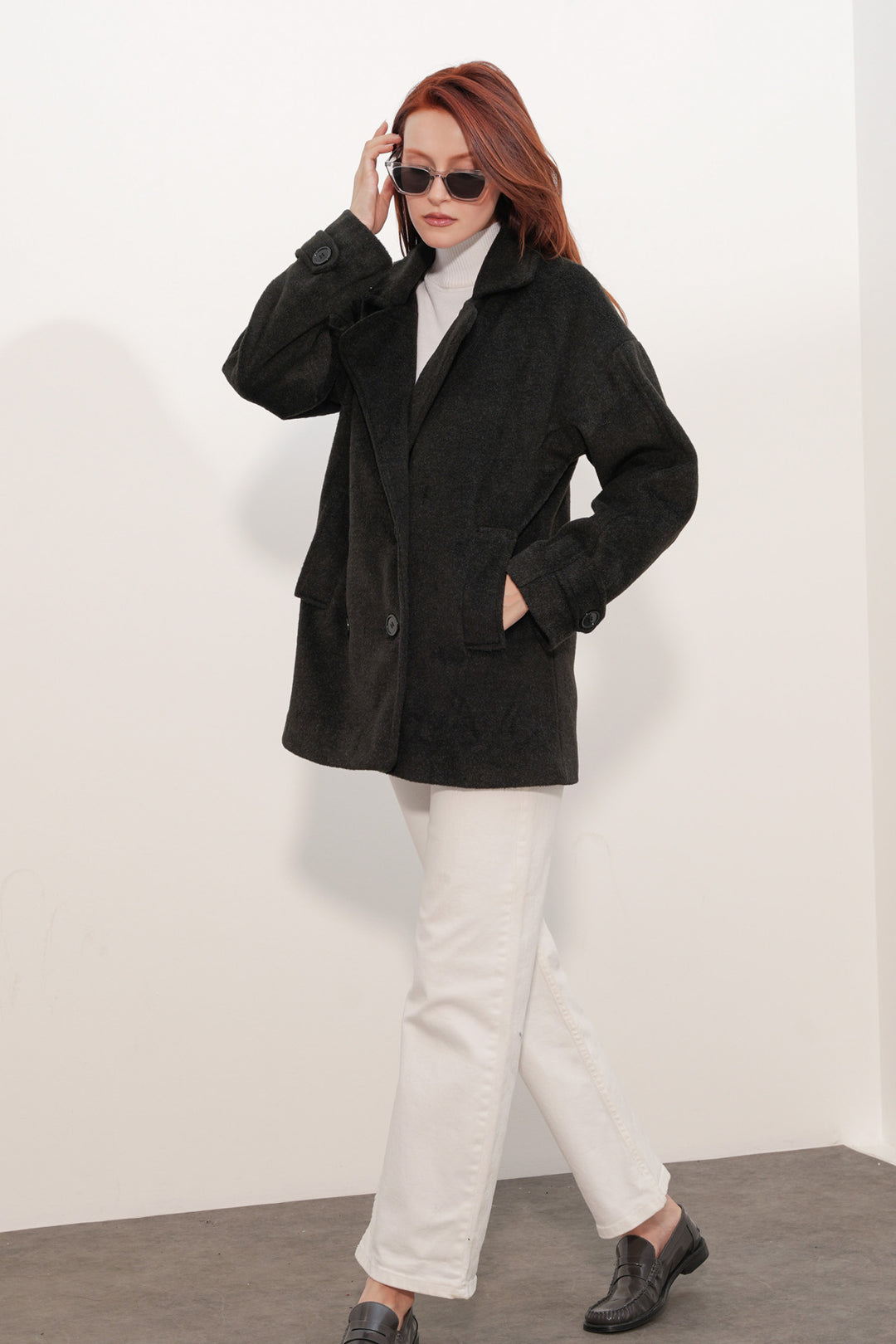 Bigdart Manteau en laine à col croisé pour femme 9143 - füme