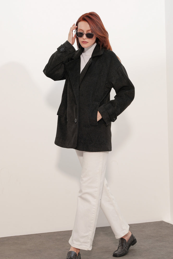 Bigdart Manteau en laine à col croisé pour femme 9143 - füme