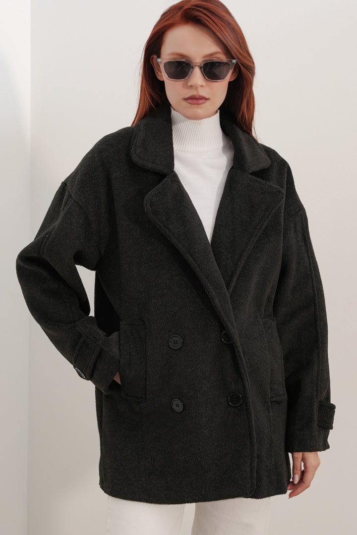 Bigdart Manteau en laine à col croisé pour femme 9143 - füme
