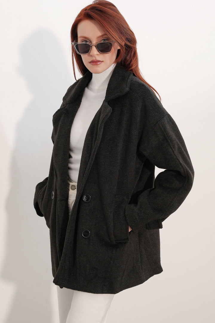 Bigdart Manteau en laine à col croisé pour femme 9143 - füme