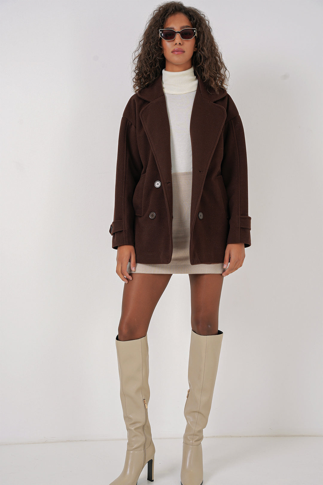 Bigdart 9143 Manteau en cachemire à col croisé pour femme - Marron