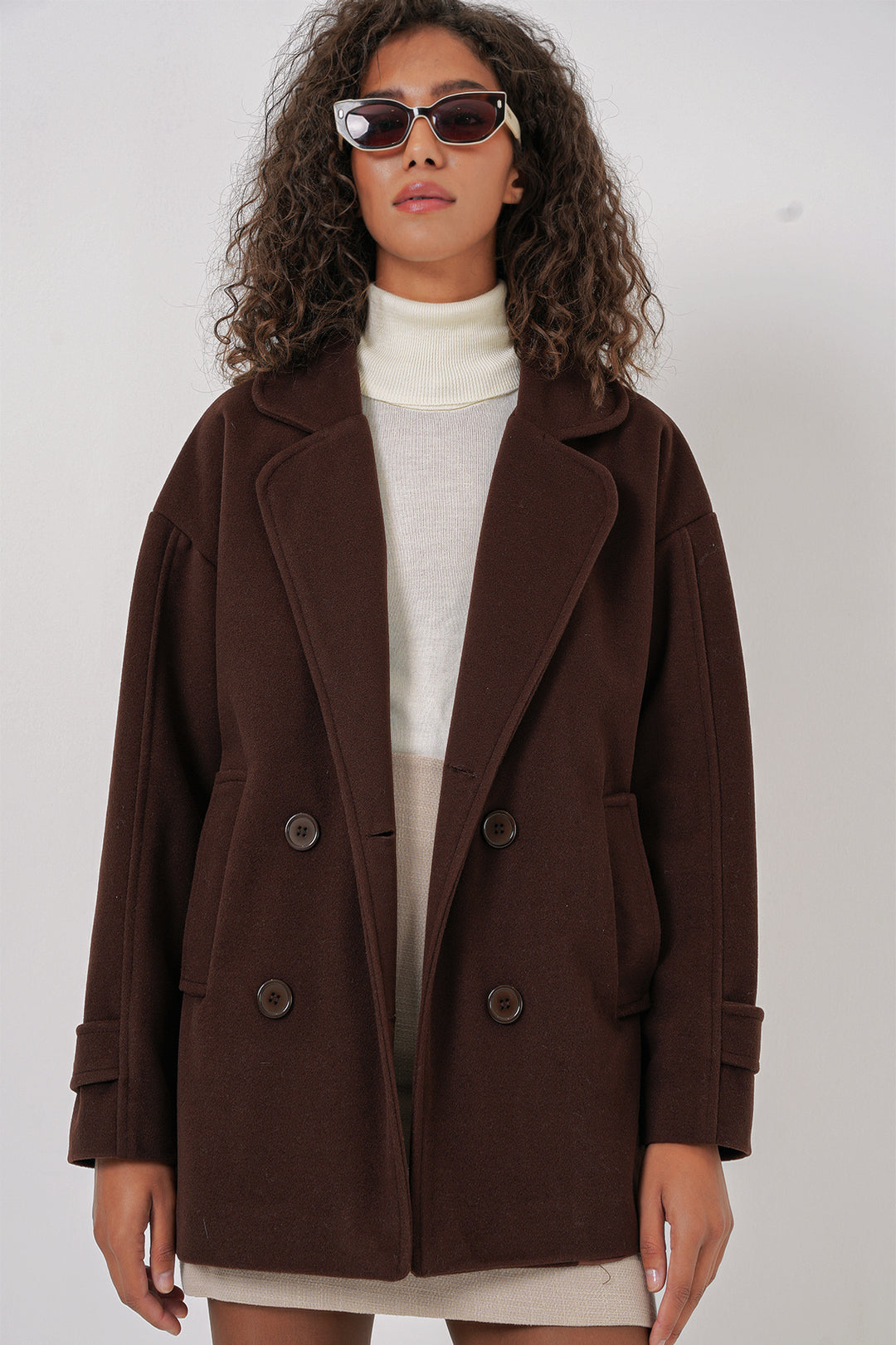 Bigdart 9143 Manteau en cachemire à col croisé pour femme - Marron