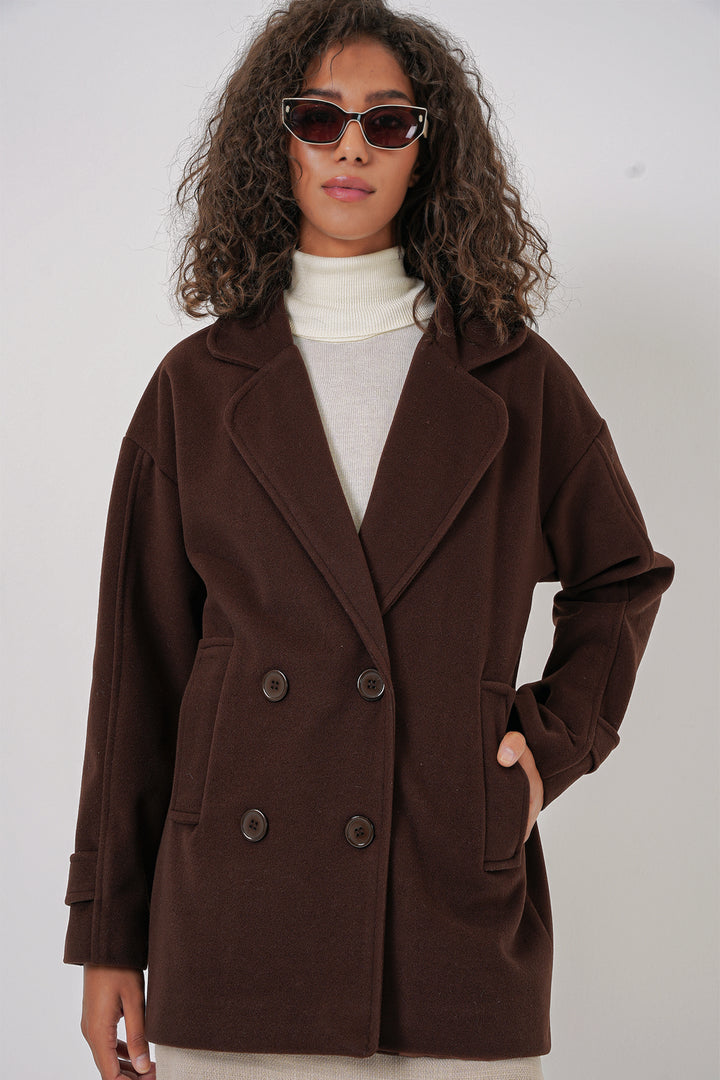 Bigdart 9143 Manteau en cachemire à col croisé pour femme - Marron