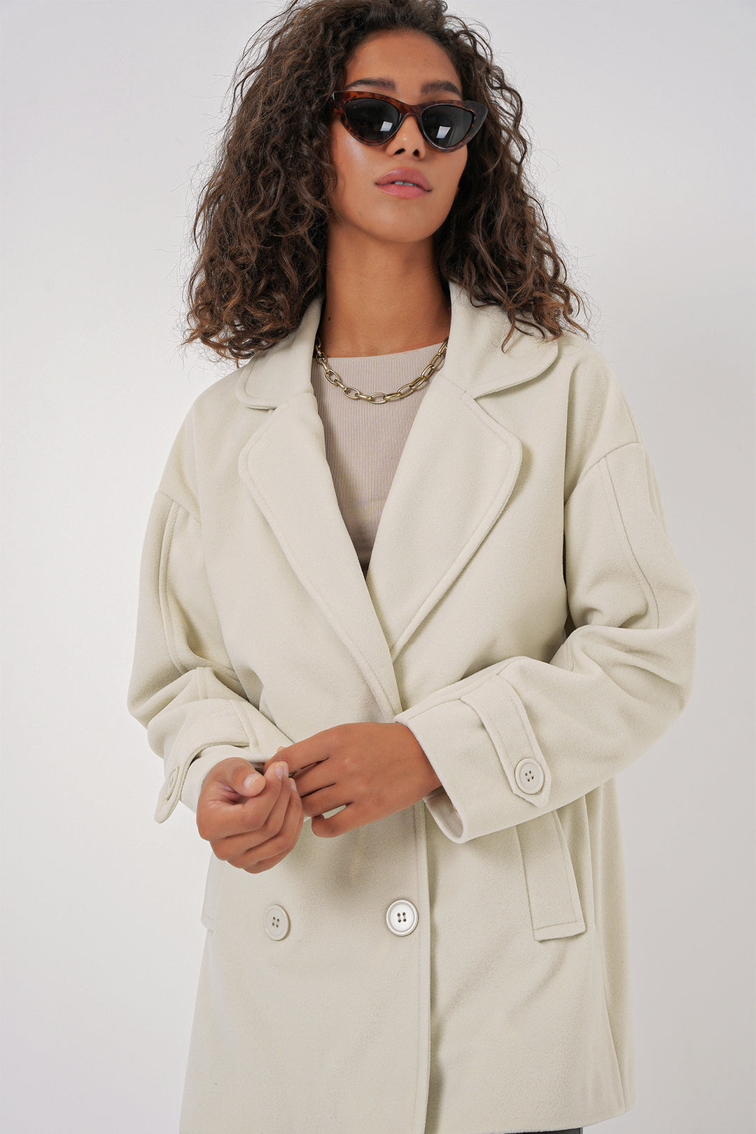 Bigdart 9143 Manteau en Laine à Col Croisé pour Femme - Crème