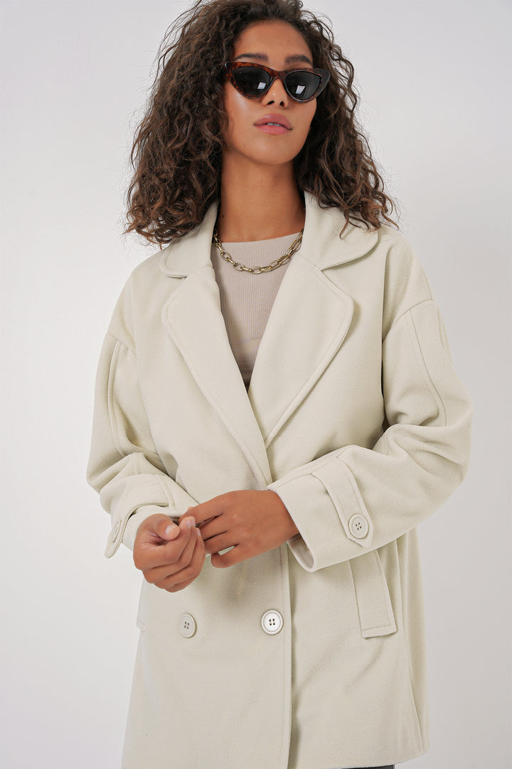 Bigdart 9143 Manteau en Laine à Col Croisé pour Femme - Crème