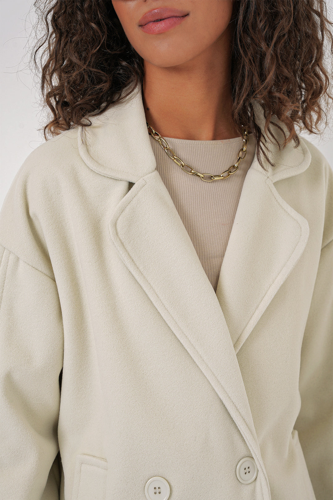 Bigdart 9143 Manteau en Laine à Col Croisé pour Femme - Crème