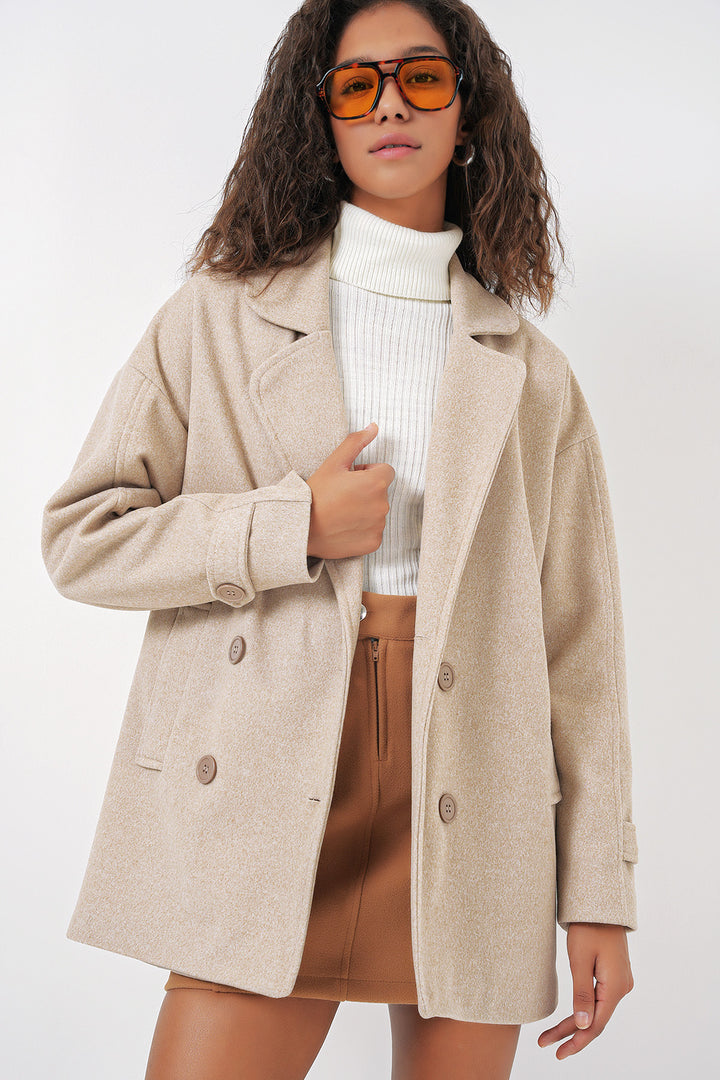 Bigdart Manteau en Laine à Col Croisé pour Femme 9143 - m. Crème
