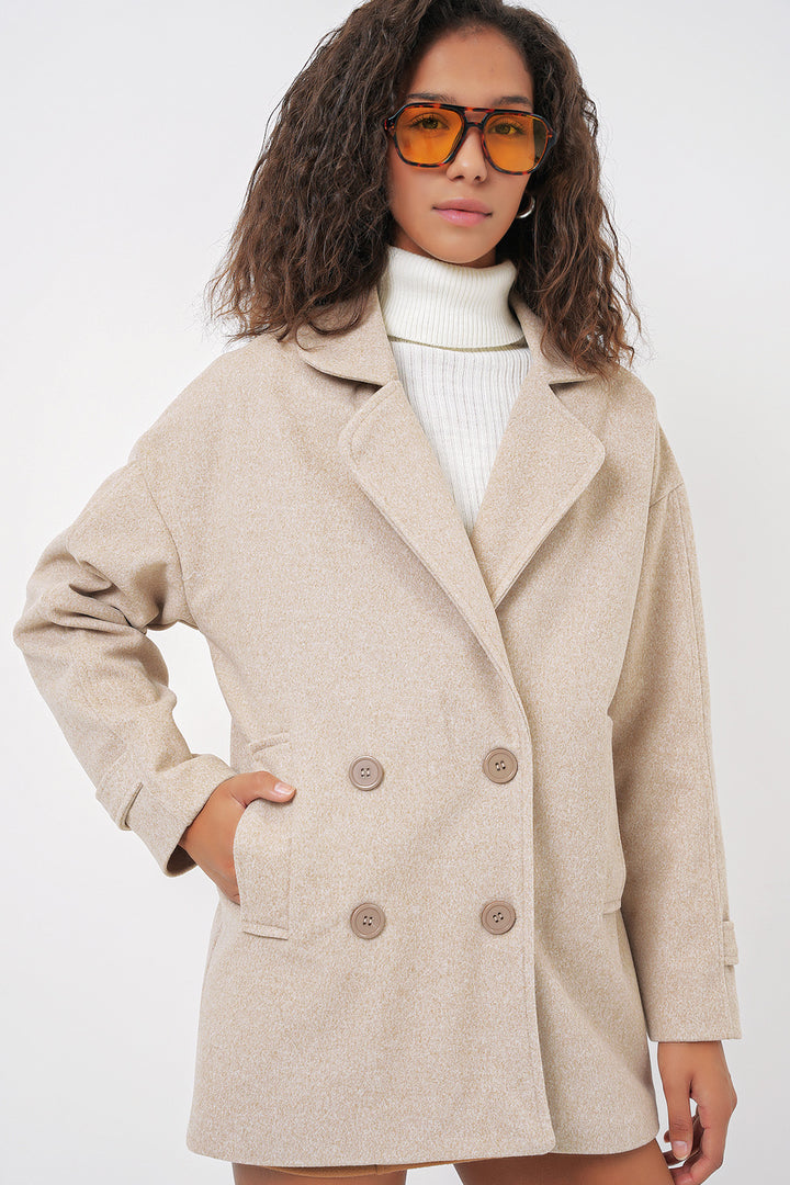 Bigdart Manteau en Laine à Col Croisé pour Femme 9143 - m. Crème