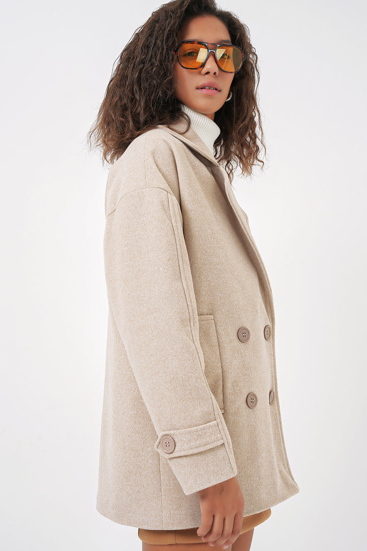Bigdart Manteau en Laine à Col Croisé pour Femme 9143 - m. Crème