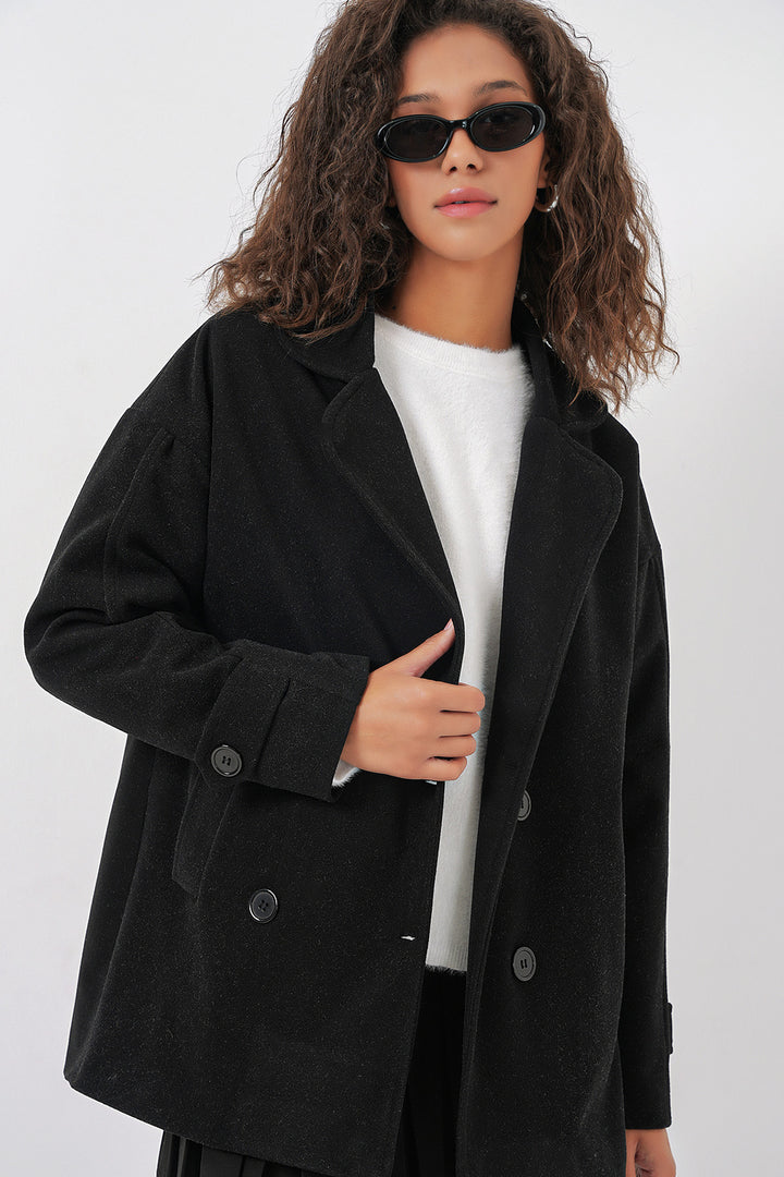 Bigdart 9143 Manteau en cachemire à col croisé pour femme - Noir